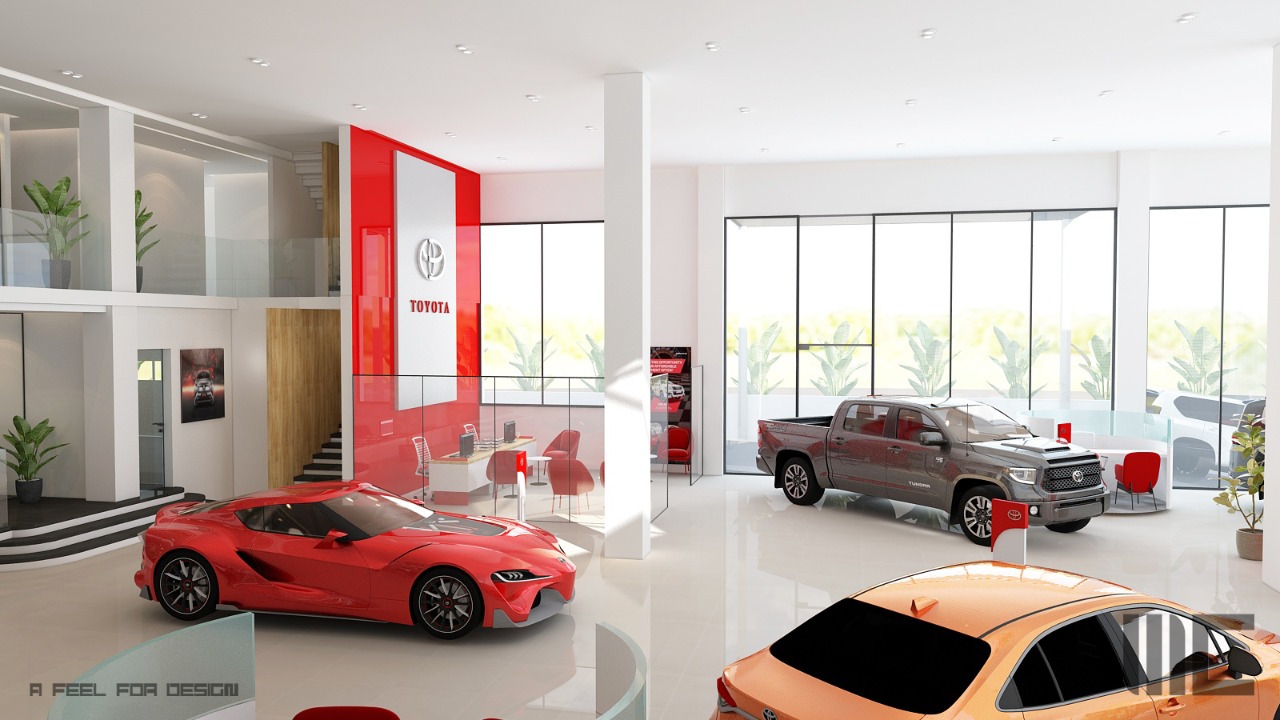Showroom Toyota Rabat – Architecte d’intérieur au Maroc – Aménagement et design intérieur de concessionnaire automobile moderne et professionnel
