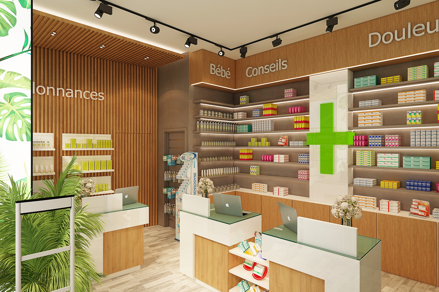 Pharmacie à Marrakech – Design intérieur commercial moderne – Aménagement professionnel par architecte d’intérieur