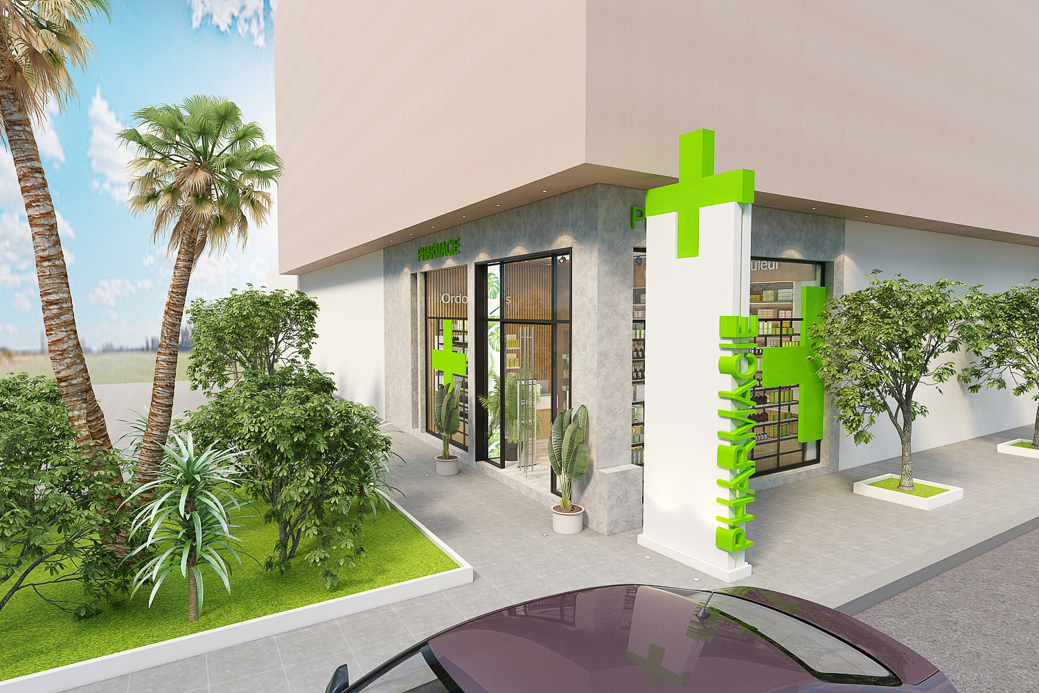 Pharmacie à Marrakech – Design intérieur commercial moderne – Aménagement professionnel par architecte d’intérieur